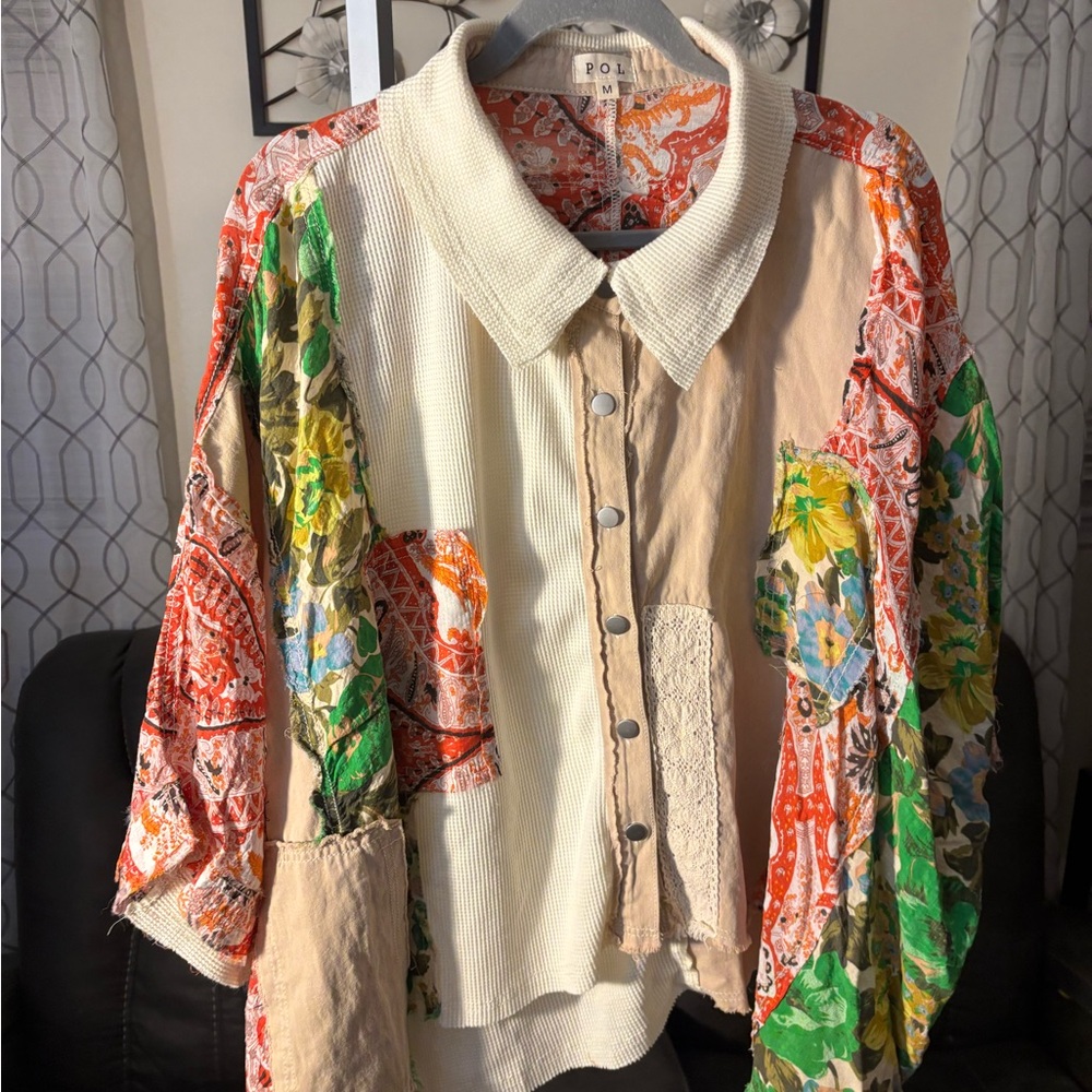 POL Multicolor Patchwork Button-Up Top - image 1